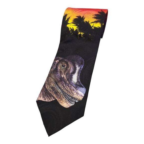 Vintage Jurassic Park Multicolored 100% Silk Novelty Dinosaur Print Tie OS - Picture 2 of 10